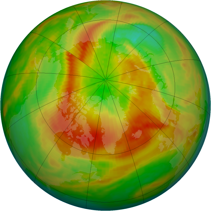 Arctic ozone map for 15 April 1990
